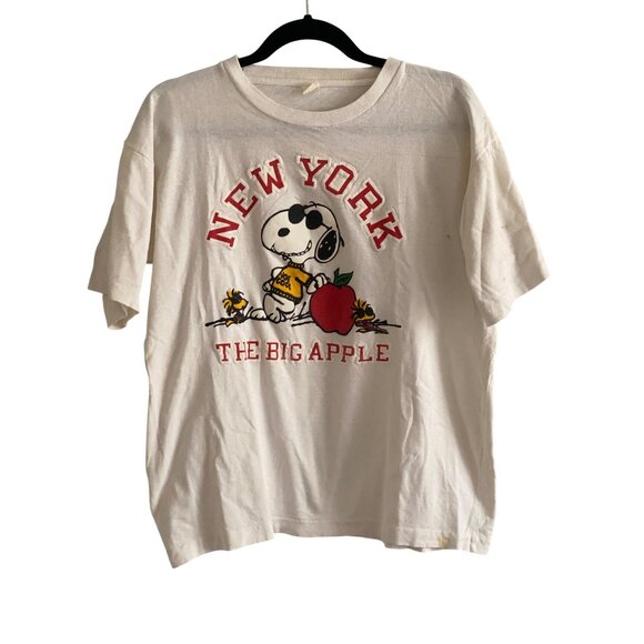 VTG Schultz Snoopy Tee T Shirt White Joe Cool Peanuts New York NY Big Apple M - Picture 2 of 9
